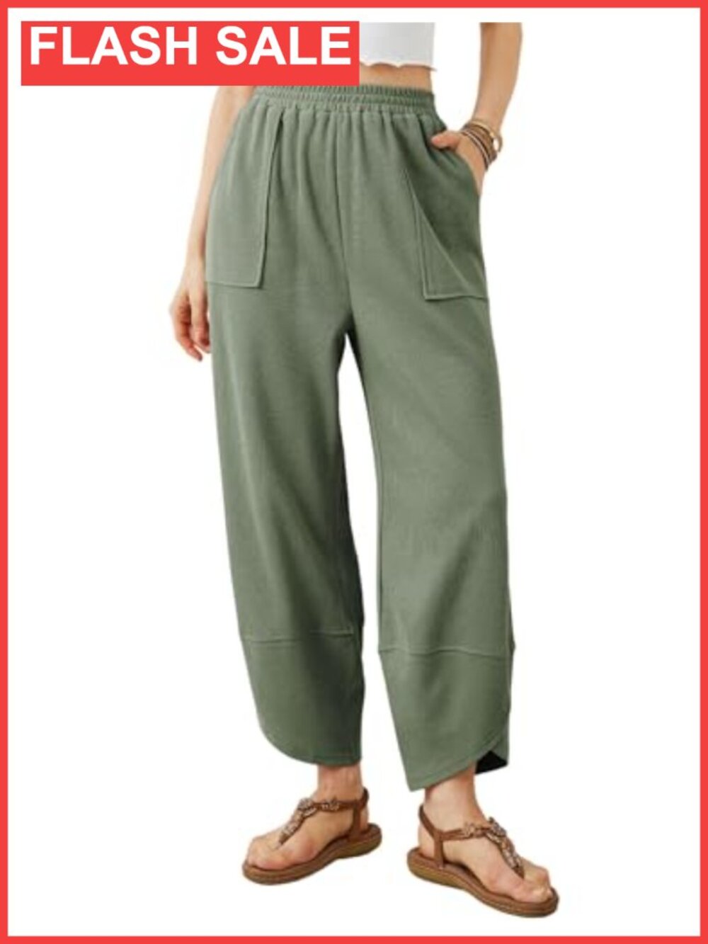 Womens Wide Leg Palazzo Harem Pants Elastic Waist Pull On Pockets